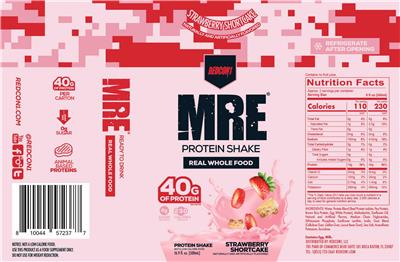 Photo of the Redcon1 MRE Strawberry Shortcake label