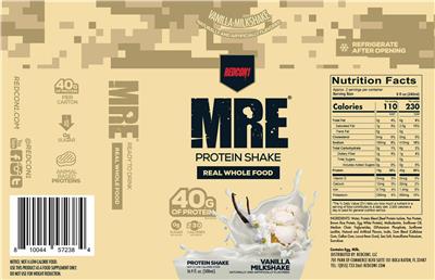 Photo of the Redcon1 MRE Vanilla Milkshake label
