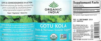 Photo of the Organic India Gotu Kola label