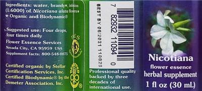 Photo of the Flower Essence Services Nicotiana Flower Essence label