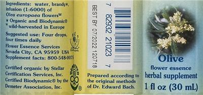 Photo of the Flower Essence Services Olive Flower Essence label