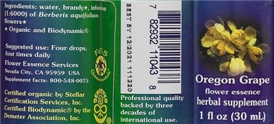 Photo of the Flower Essence Services Oregon Grape Flower Essence label