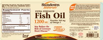 Photo of the Sundown Naturals Extra Strength Fish Oil 1200 mg label
