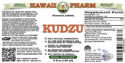 Photo of the Hawaii Pharm Kudzu Alcohol Free label