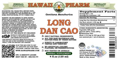 Photo of the Hawaii Pharm Long Dan Cao Alcohol Free label