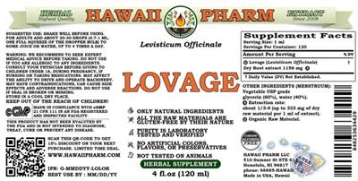 Photo of the Hawaii Pharm Lovage Alcohol Free label