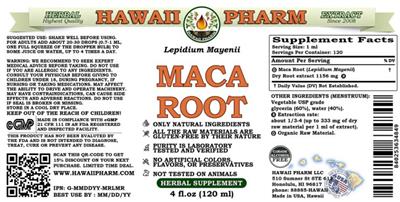 Photo of the Hawaii Pharm Maca Root Alcohol Free label