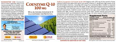 Photo of the ProCaps Laboratories Coenzyme Q-10 100 mg label