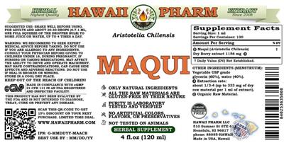 Photo of the Hawaii Pharm Maqui Alcohol Free label