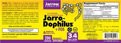 Photo of the Jarrow Formulas Jarro-Dophilus + FOS label