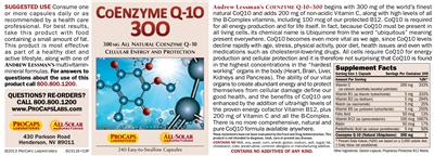 Photo of the ProCaps Laboratories CoEnzyme Q-10 300 label