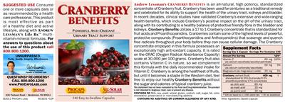 Photo of the ProCaps Laboratories Cranberry Benefits label