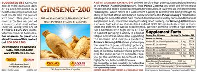Photo of the ProCaps Laboratories Ginseng-200 label