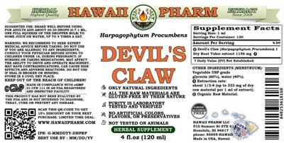 Photo of the Hawaii Pharm Devil's Claw Alcohol Free label