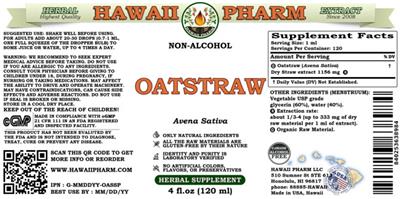 Photo of the Hawaii Pharm Oatstraw Alcohol Free label