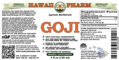 Photo of the Hawaii Pharm Goji Alcohol Free label
