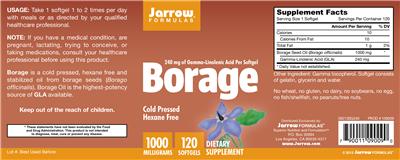 Photo of the Jarrow Formulas Borage 1000 mg label