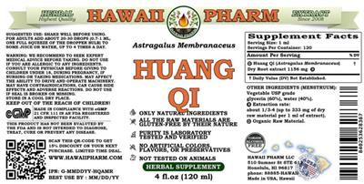 Photo of the Hawaii Pharm Huang Qi Alcohol Free label