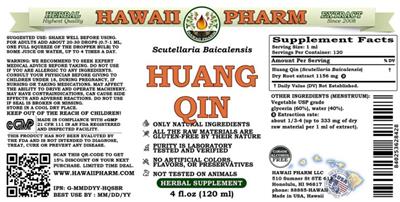 Photo of the Hawaii Pharm Huang Qin Alcohol Free label