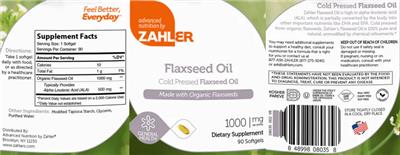 Photo of the Advanced Nutrition by Zahler Flaxseed Oil 1000 mg label