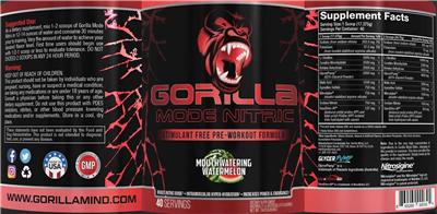 Photo of the Gorilla Mind Gorilla Mode Nitric Mouthwatering Watermelon label