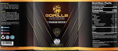 Photo of the Gorilla Mind Gorilla Mode Premium Protein Vanilla Ice Cream Flavor label