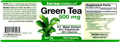Photo of the Jarrow Formulas Green Tea 500 mg label