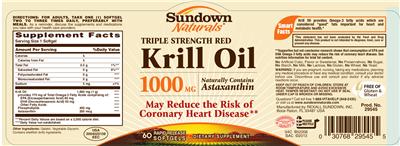Photo of the Sundown Naturals Triple Strength Red Krill Oil 1000 mg label