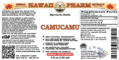 Photo of the Hawaii Pharm Camucamu label