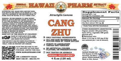 Photo of the Hawaii Pharm Cang Zhu label