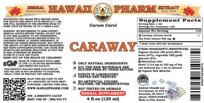 Photo of the Hawaii Pharm Caraway label