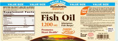 Photo of the Sundown Naturals Odorless Omega-3 Fish Oil 1200 mg label