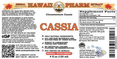 Photo of the Hawaii Pharm Cassia label