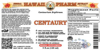 Photo of the Hawaii Pharm Centaury label