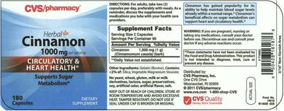 Photo of the CVS Pharmacy Cinnamon 1000 mg label