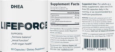 Photo of the Lifeforce DHEA label