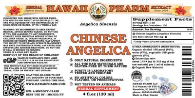 Photo of the Hawaii Pharm Chinese Angelica Angelica sinensis label