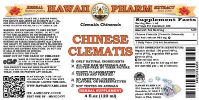 Photo of the Hawaii Pharm Chinese Clematis label