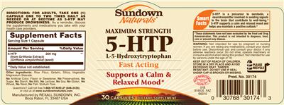 Photo of the Sundown Naturals Maximum Strength 5-HTP label