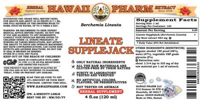 Photo of the Hawaii Pharm Lineate Supplejack label
