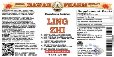 Photo of the Hawaii Pharm Ling Zhi label