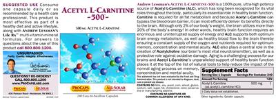 Photo of the ProCaps Laboratories Acetyl L-Carnitine -500- label