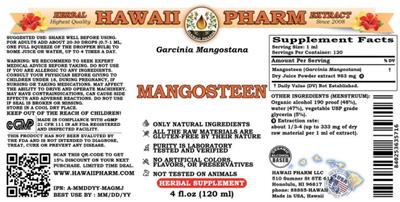 Photo of the Hawaii Pharm Mangosteen label