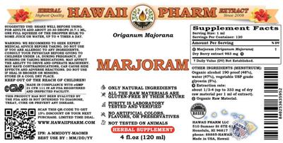 Photo of the Hawaii Pharm Marjoram label