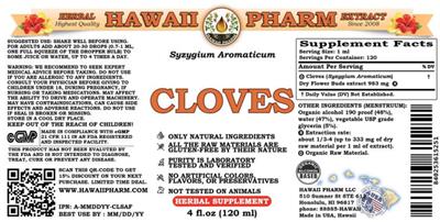 Photo of the Hawaii Pharm Cloves label
