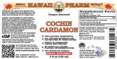 Photo of the Hawaii Pharm Cochin Cardamon label