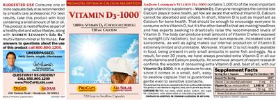Photo of the ProCaps Laboratories Vitamin D3-1000 label