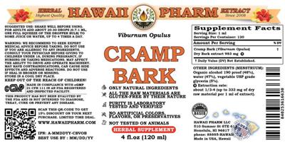 Photo of the Hawaii Pharm Cramp Bark label