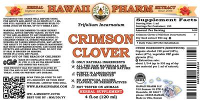 Photo of the Hawaii Pharm Crimson Clover label