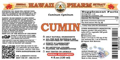 Photo of the Hawaii Pharm Cumin label
